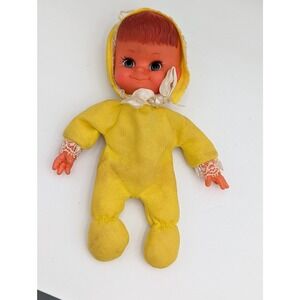 Fun World Floppy Tots Baby Doll Yellow Vintage Red Hair Blue Eyes 7 Inch
